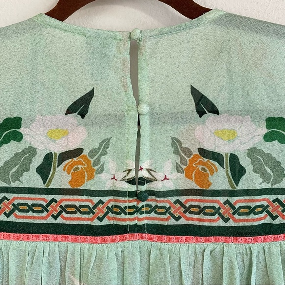 Blnk London Botanical Sage Balloon Sleeves Miranda Peasant Blouse Size Small - Picture 12 of 16